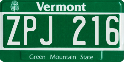 VT license plate ZPJ216