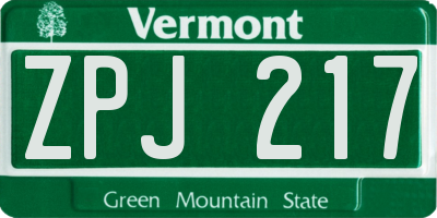 VT license plate ZPJ217