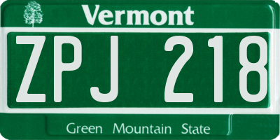 VT license plate ZPJ218