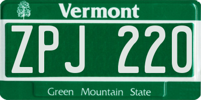 VT license plate ZPJ220