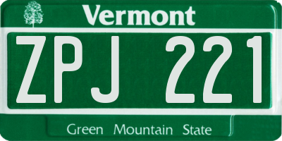 VT license plate ZPJ221