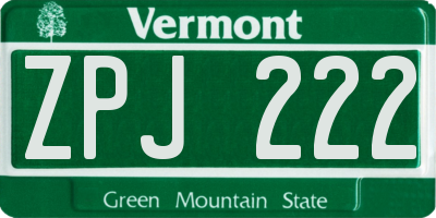 VT license plate ZPJ222