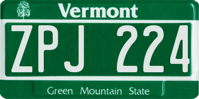 VT license plate ZPJ224