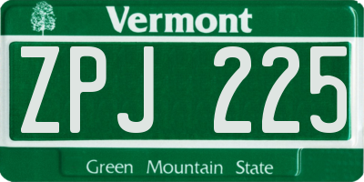 VT license plate ZPJ225