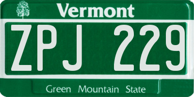 VT license plate ZPJ229