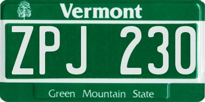 VT license plate ZPJ230