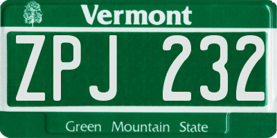VT license plate ZPJ232