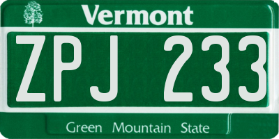 VT license plate ZPJ233