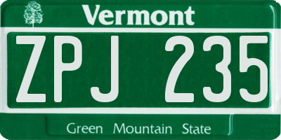 VT license plate ZPJ235