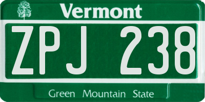 VT license plate ZPJ238