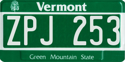 VT license plate ZPJ253