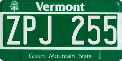 VT license plate ZPJ255