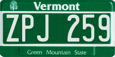 VT license plate ZPJ259