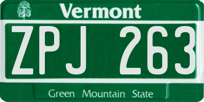 VT license plate ZPJ263