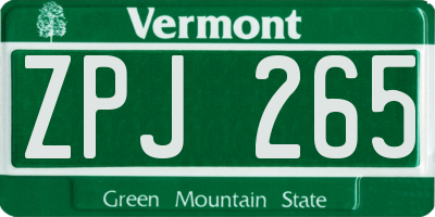VT license plate ZPJ265