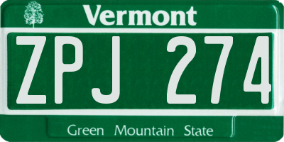 VT license plate ZPJ274