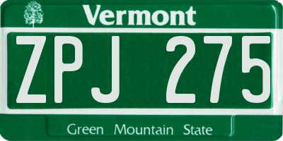 VT license plate ZPJ275