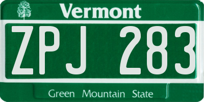 VT license plate ZPJ283