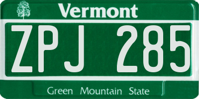 VT license plate ZPJ285