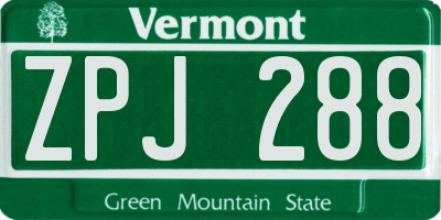 VT license plate ZPJ288