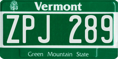VT license plate ZPJ289