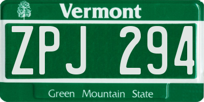 VT license plate ZPJ294