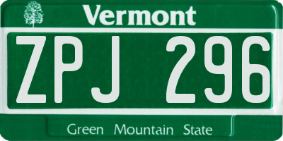 VT license plate ZPJ296