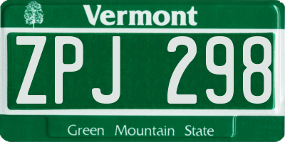 VT license plate ZPJ298