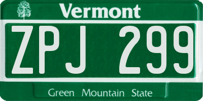 VT license plate ZPJ299