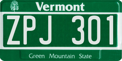 VT license plate ZPJ301