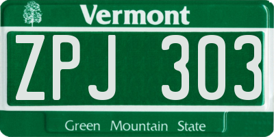 VT license plate ZPJ303