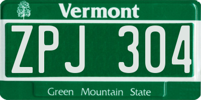 VT license plate ZPJ304