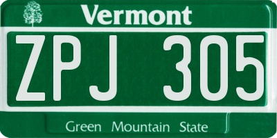VT license plate ZPJ305