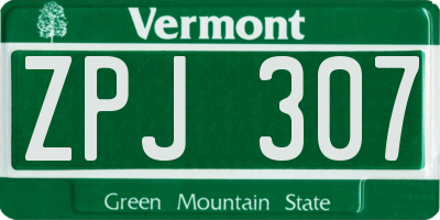 VT license plate ZPJ307
