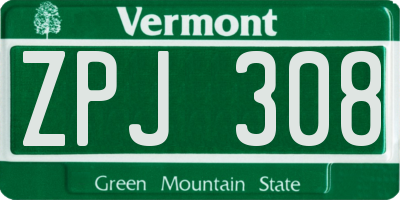 VT license plate ZPJ308