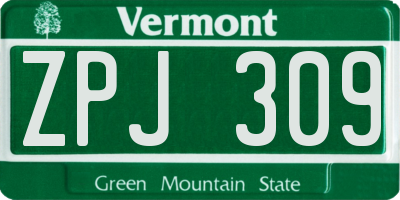 VT license plate ZPJ309