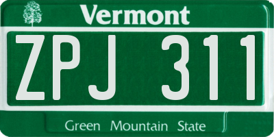 VT license plate ZPJ311