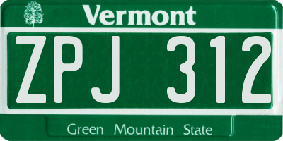 VT license plate ZPJ312