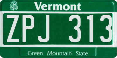 VT license plate ZPJ313