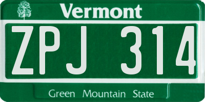 VT license plate ZPJ314