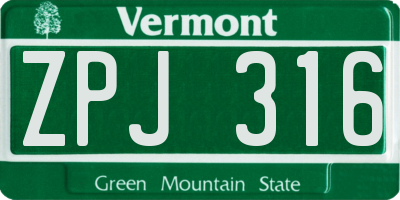 VT license plate ZPJ316