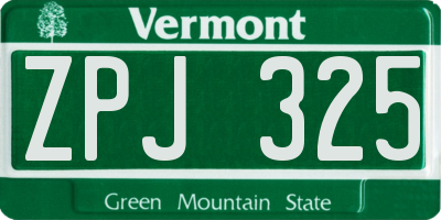 VT license plate ZPJ325