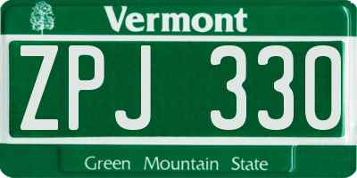 VT license plate ZPJ330
