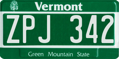 VT license plate ZPJ342