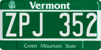 VT license plate ZPJ352