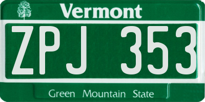 VT license plate ZPJ353