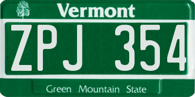 VT license plate ZPJ354