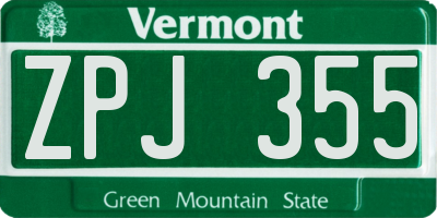 VT license plate ZPJ355