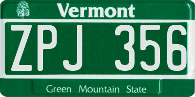VT license plate ZPJ356