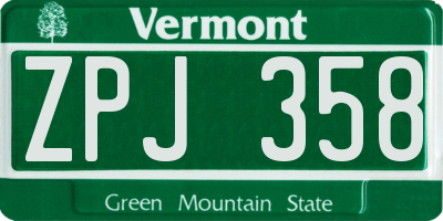 VT license plate ZPJ358